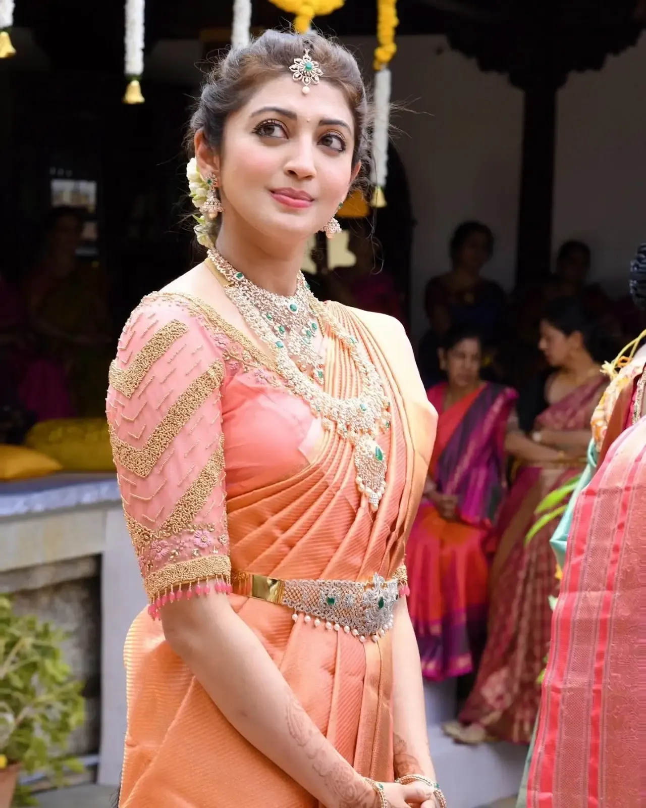 Bollywood Actress Pranitha Subhash Images in Orange Saree